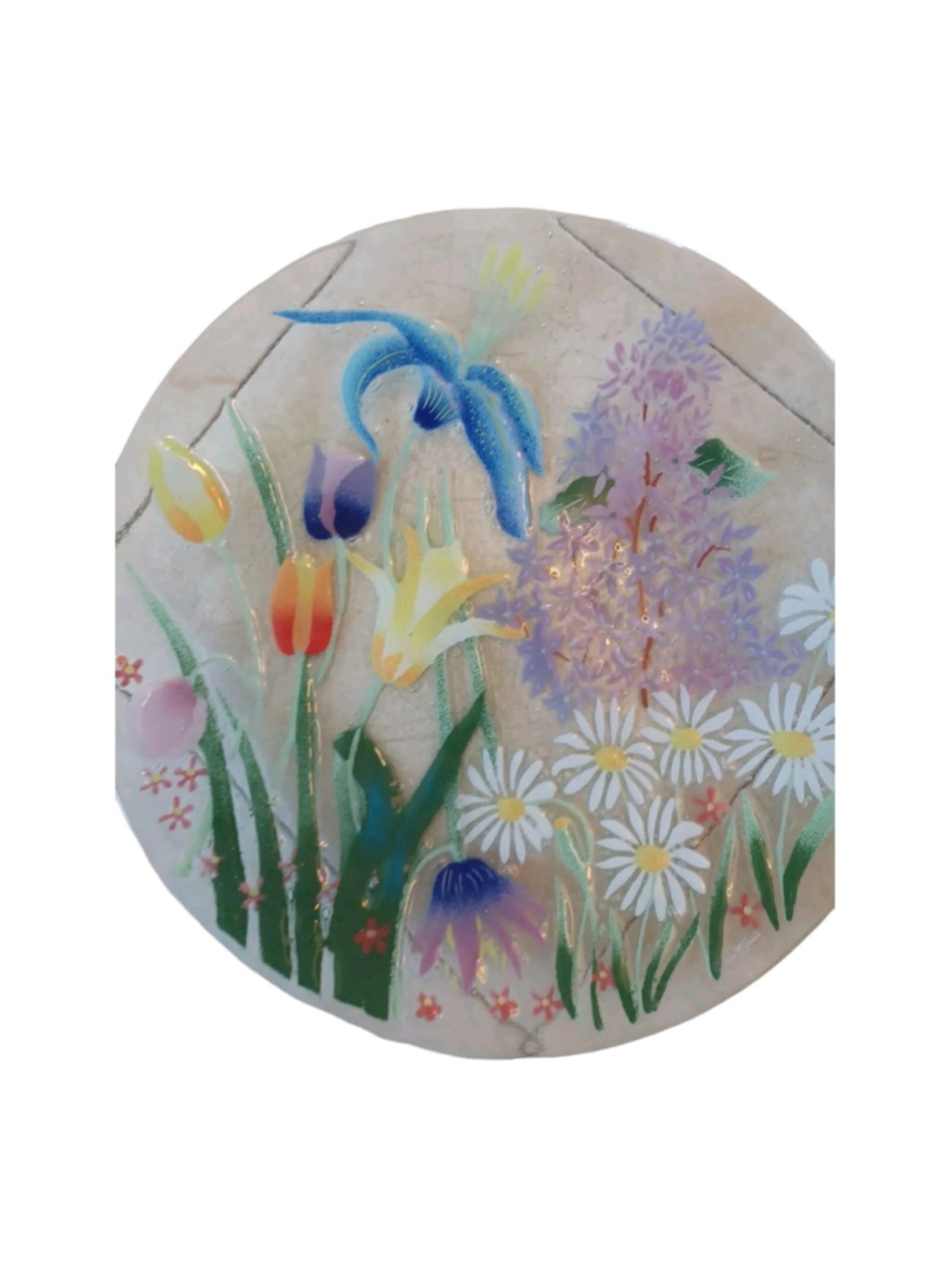 William McGrath Fused Art Glass Wild Flowers Platter 14.25” Signed